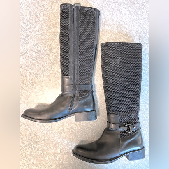 Aquatalia black knee high woven and leather, lug sole riding boots. Sz 7.5 - Picture 2 of 11